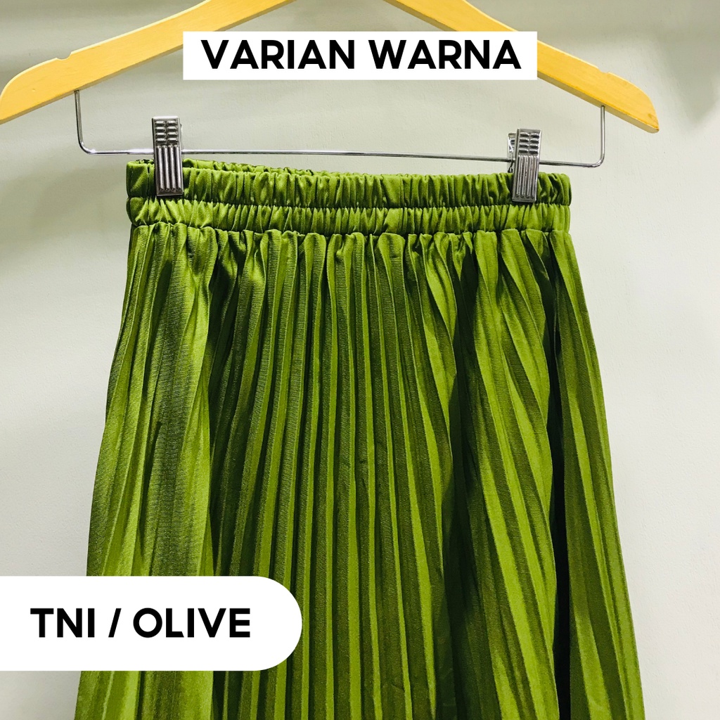 Rok termurah Jumbo Plisket Pendek Wanita 7/8 / Rok Payung Wanita-Hijau Tni