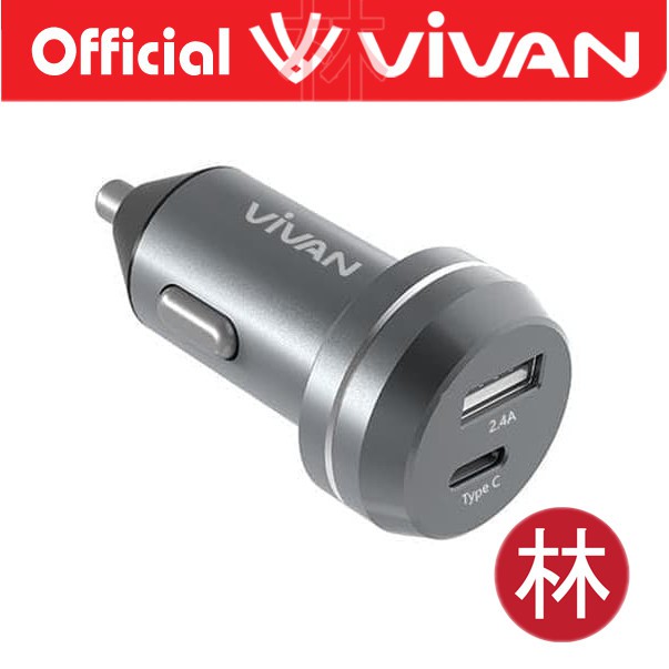 Vivan CT01 Type-C Car Charger 2.4A - Grey