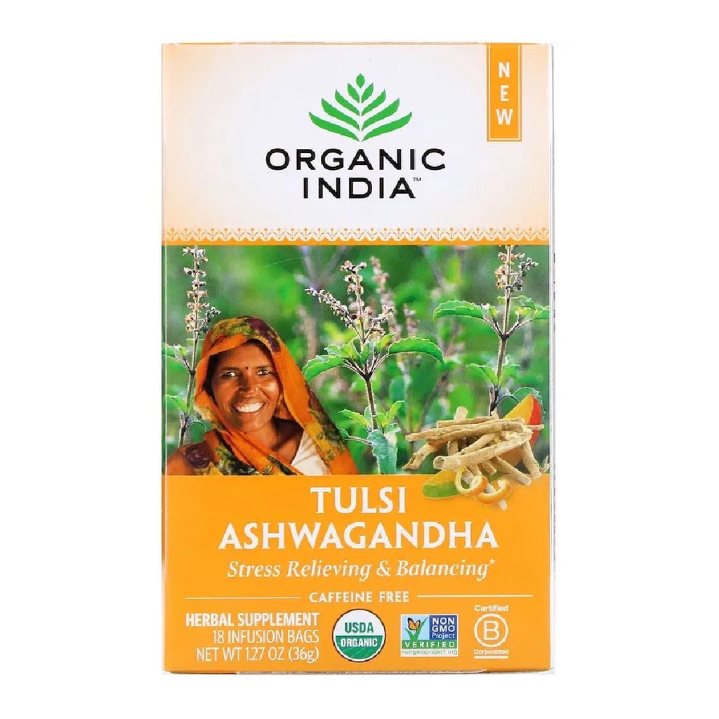 Organic India Tulsi Ashwagandha Stress Relief &amp; Balance Tea 18s x 2g