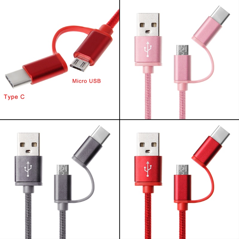 VIVI   2In1 USB 2.0 Male To USB 3.1 Type C Micro USB Weave Data Fast Charging Cable