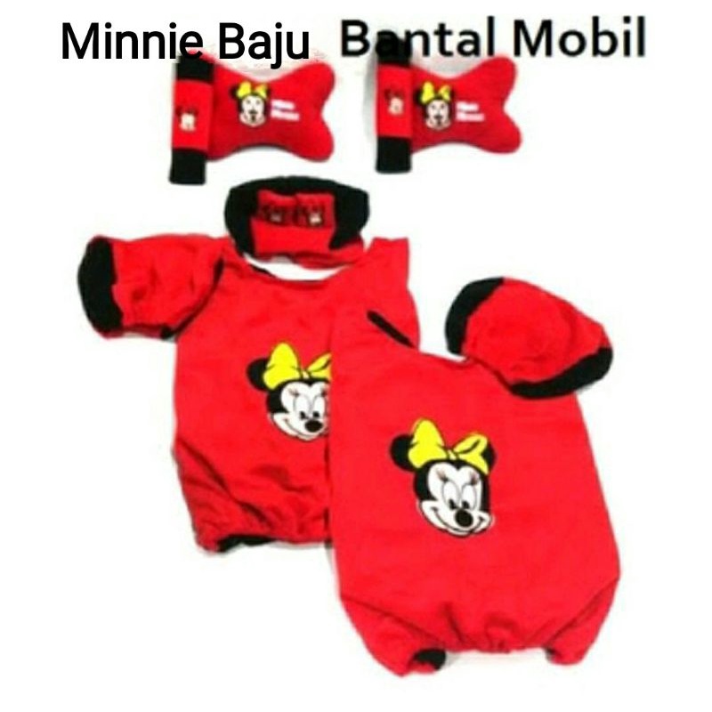 Bantal mobil sarung jok paket minnie mouse 5in1