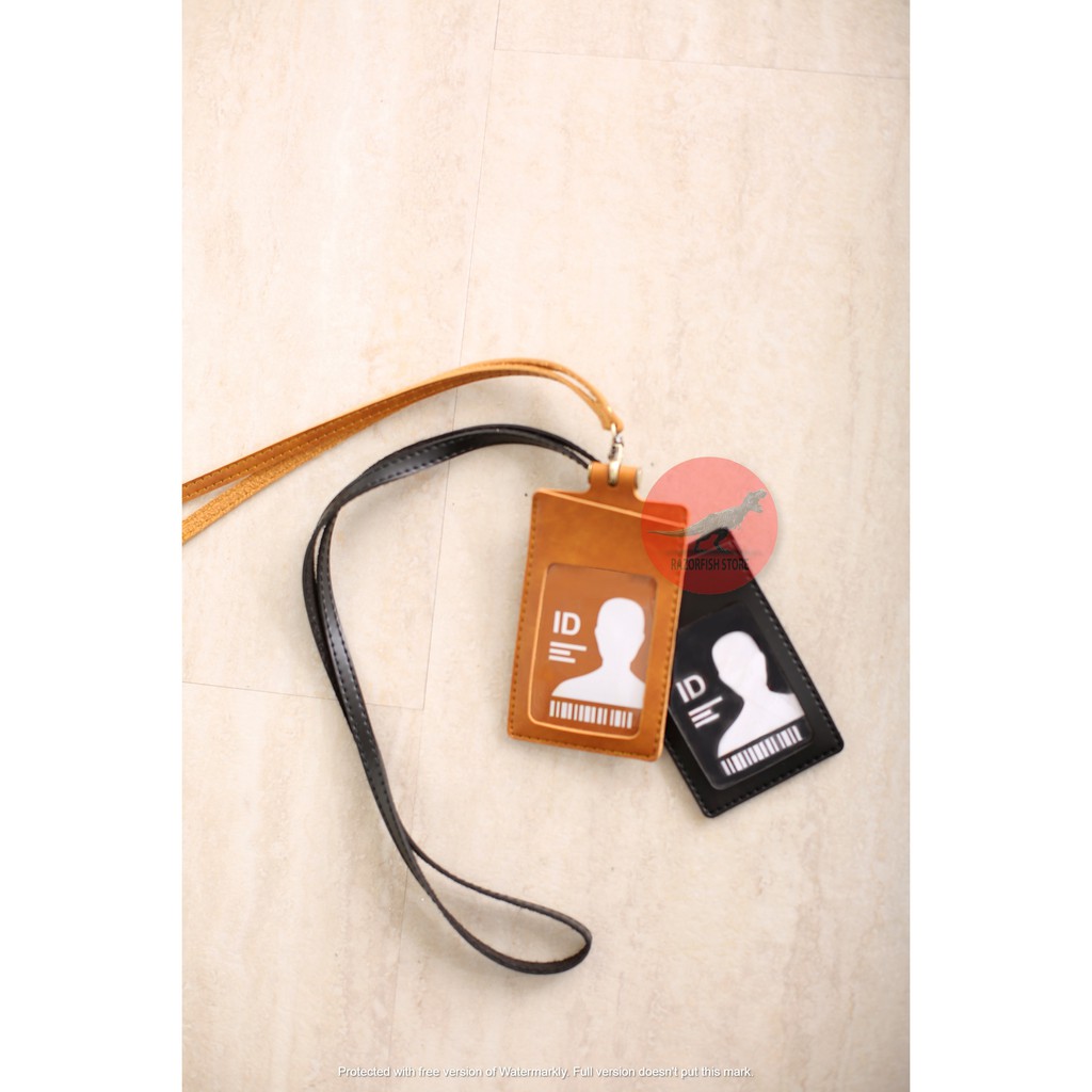 

Name Tag ID Card Holder Temboro HITAM Premium ID Badge Leather Clip Gantungan Identitas