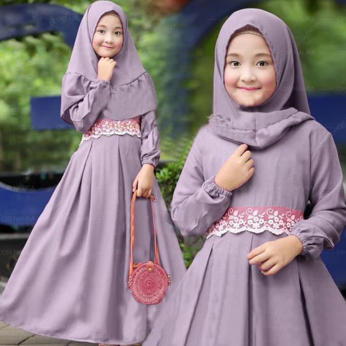 Syari anak Syahira Lavender Muda SW Gamis anak wolly crepe ungu muda