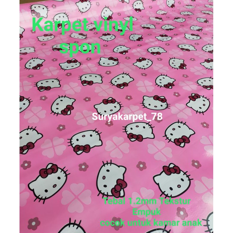 Karpet Vinyl SPON empuk tebal 1,2mm karakter hello kitty  lebar 2mt dijual per 0.5mt x 2mt