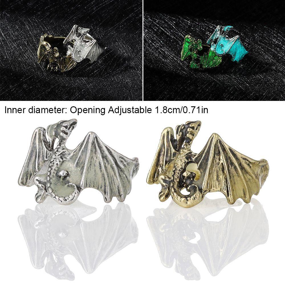 Lily Noctilucent Naga Cincin Hadiah Halloween Punk Single Pria Hip Hop Pterosaur Ring