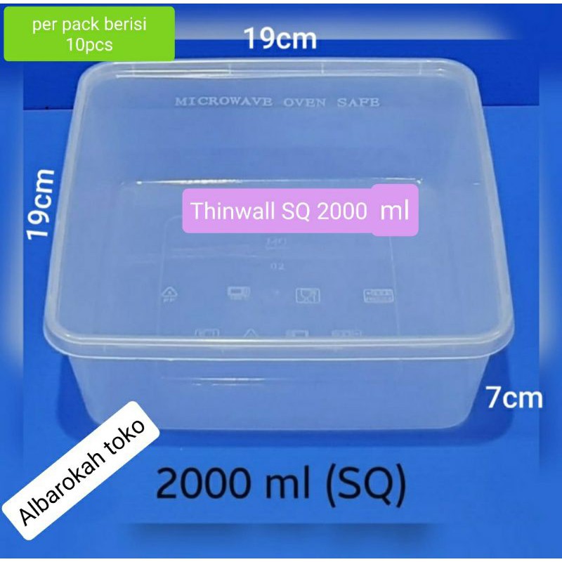 Thinwall Square 2000 ml / kotak makanan persegi 2000 ml / kotak makanan 2liter