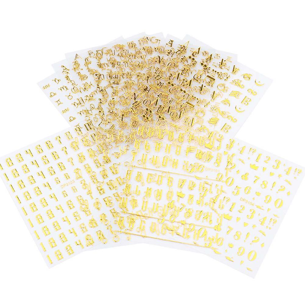 Mxbeauty Nail Art Stiker Emas 3D Bronzing Number Huruf Inggris Nail decal