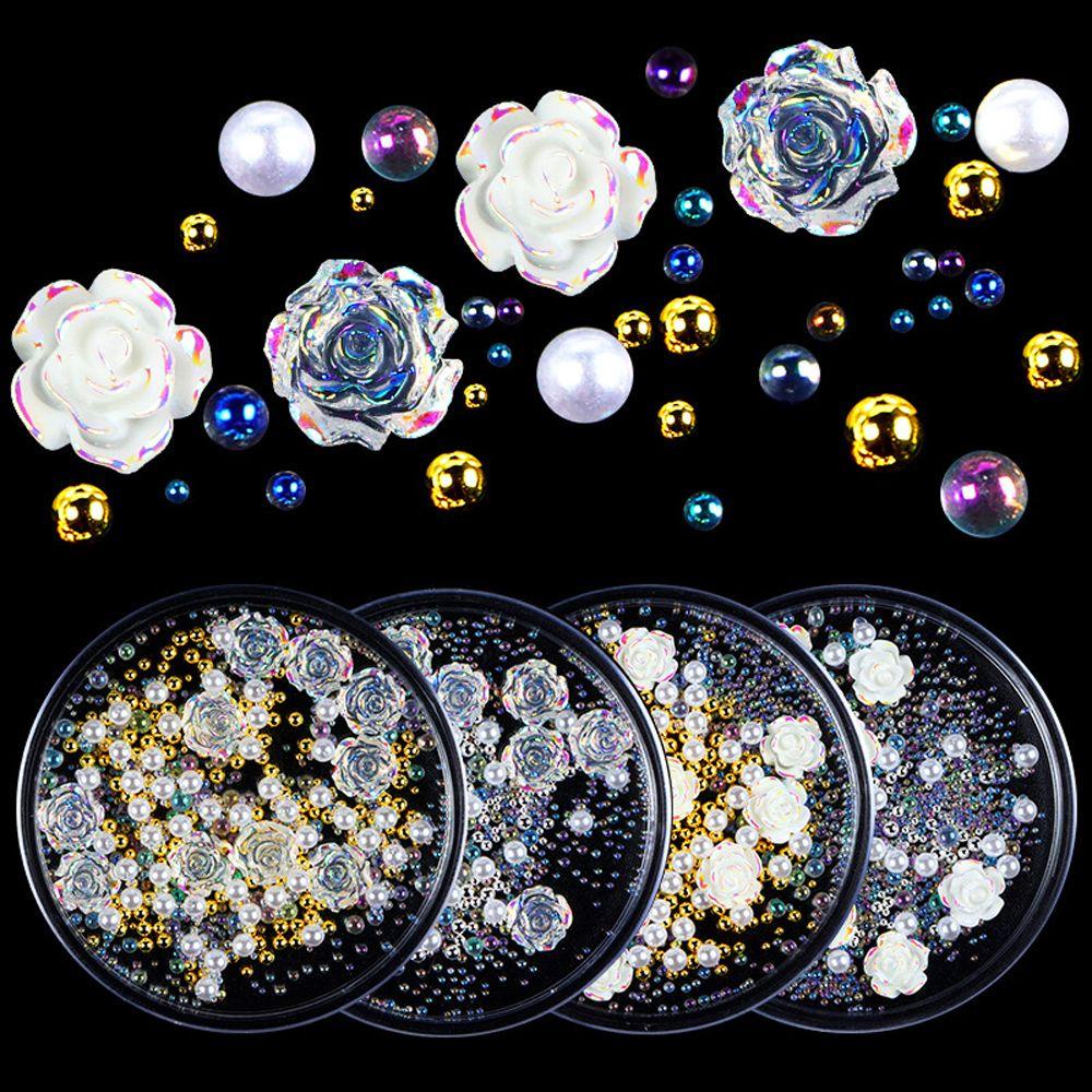 Mxbeauty Aurora Kuku Rhinestones Ukuran Campur Bunga Camelia Symphony Bola Baja 3D Perhiasan Kuku