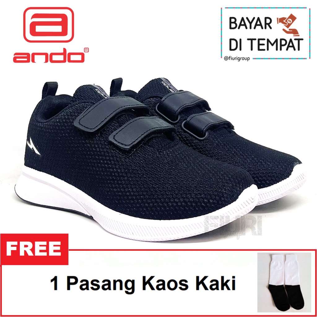 FIURI - ANDO ORIGINAL -  MIA PEREKAT 29-36 HITAM PUTIH - SEPATU SNEAKERS KANVAS SOL KARET ANAK KECIL PEREMPUAN  - SEPATU KETS LUCU FASHION TRENDY - SEPATU SEKOLAH PAUD TK SD KRETEKAN PEREKAT CEWEK MURAH PROMO DISKON BONUS KAOS KAKI