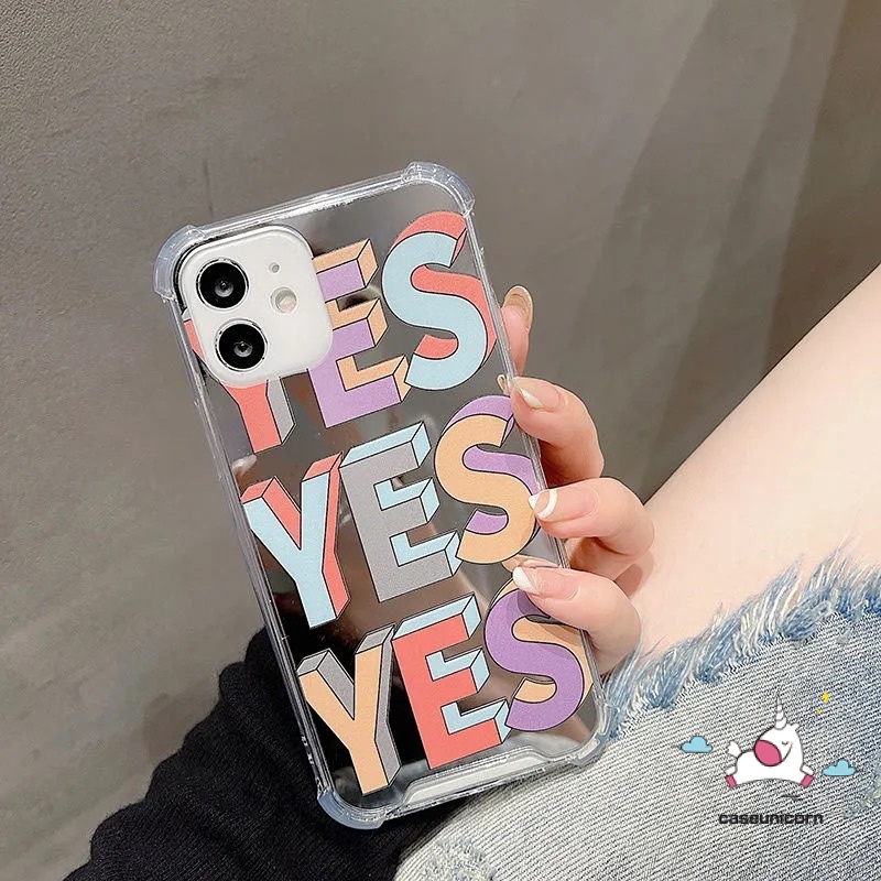 Soft Case Desain Tulisan YES Make up Aksen Cermin Tahan Banting Untuk IPhone 7plus 8plus 11 13 12 Pro Max X XS Max XR SE 2020 7 8 Plus