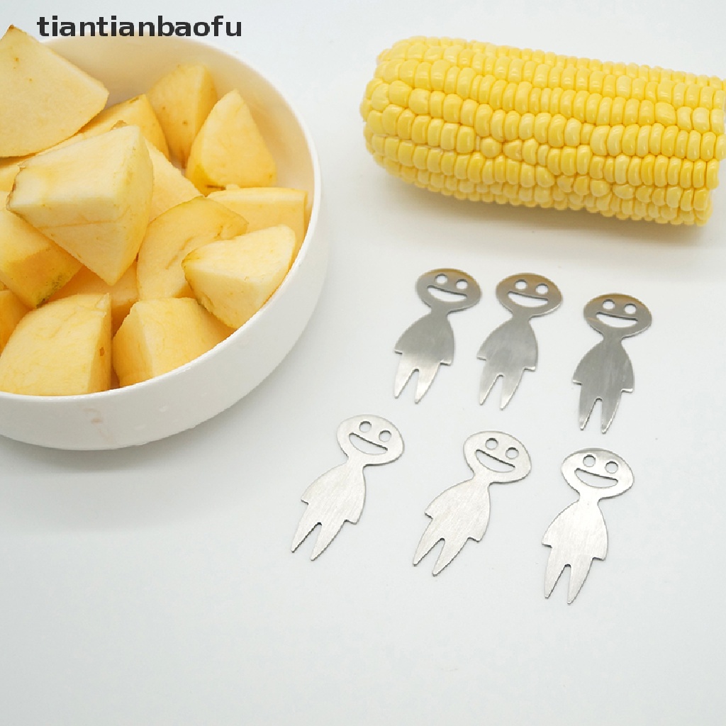 1 / 5Pcs Garpu Buah / Kue / Dessert Mini Bahan Stainless steel Motif Kartun Untuk Anak