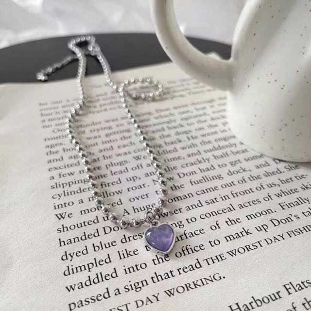 IFYOU Kalung Rantai Choker Hias Bola Hati Ungu Gaya Korea Untuk Wanita