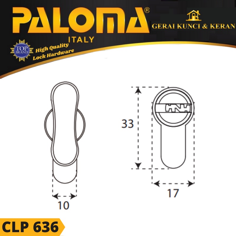 Knob Cylinder PALOMA CLP 636 DELUXE KC-CK 70MM - Computer Key HITAM