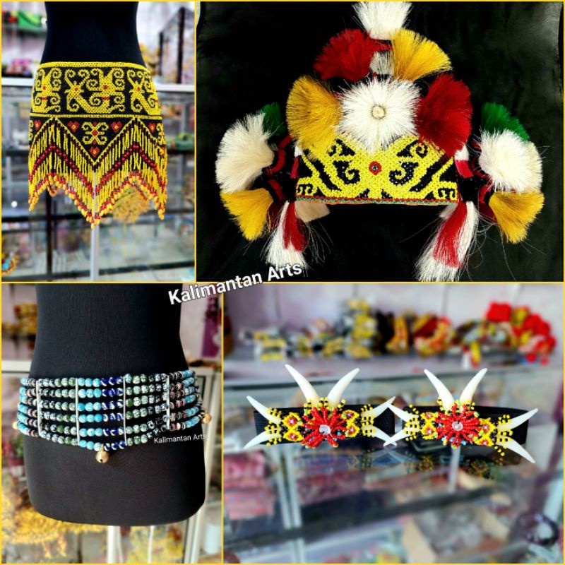 Set Bluko +Teratai Pinggul +Ikat Pinggang Batu+ Gelang Taring Dayak Kalimantan