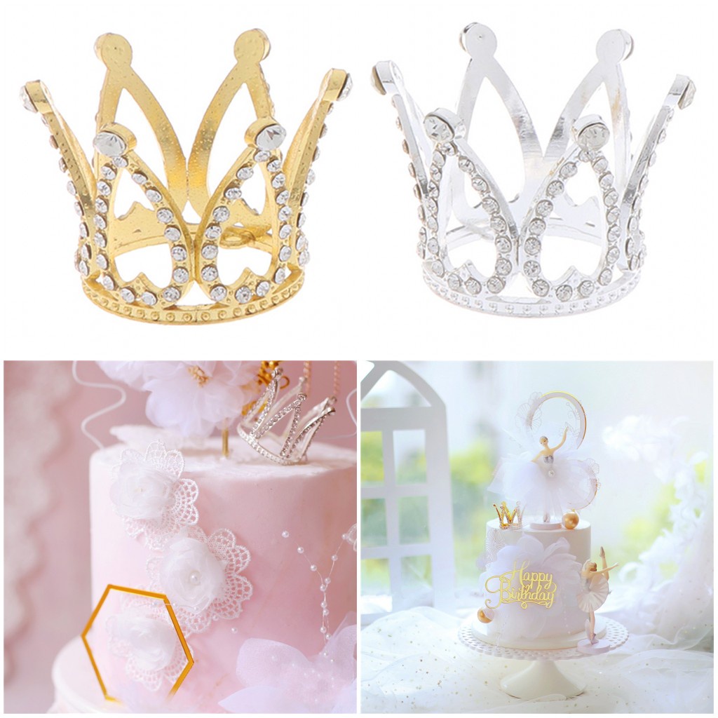 Mahkota Tiara Kristal Berlian Imitasi Mini DIY Dekorasi Kue Ulang Tahun / Pernikahan / Baby Shower