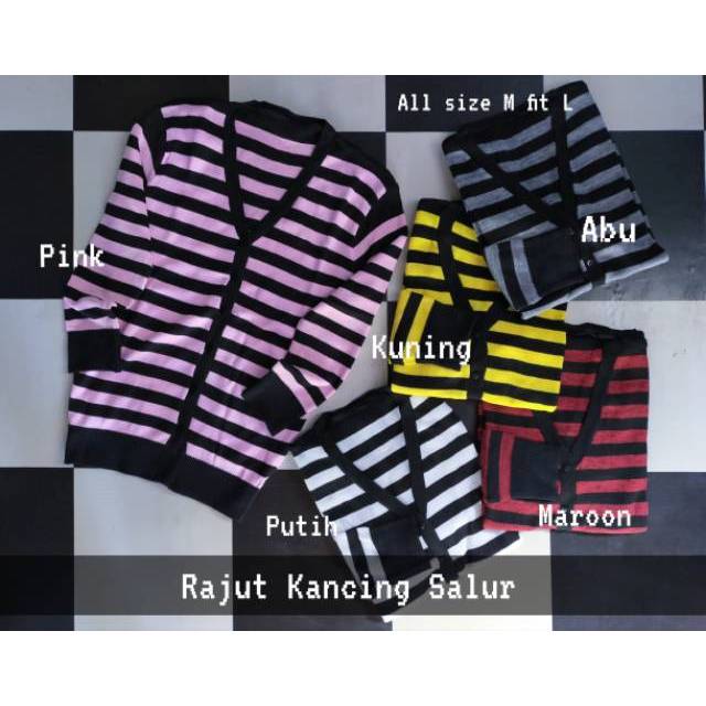 Jaket Rajut Kancing Wanita Polos - Sweater Rajut Salur - Sweater Rajut Stripe