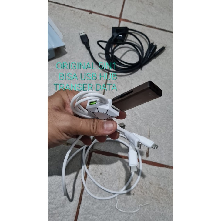 J451 ORIGINAL 5IN1 USB HUB KABEL DATA LAMPU LED USB TYPE C MICRO DAN IPHONE support fast charging cable cas qualcom quick charge flash maximum speed quallcom charger handphone androit faster multi universal original qc tc MULTI CASAN SPEED Faster Charging