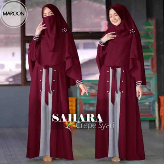 SET SYARI SAHARA + BERGO+ CADAR/ BAJU MUSLIM WANITA.