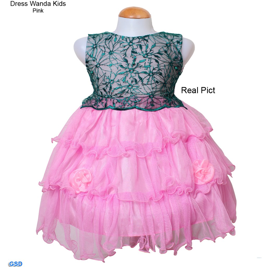 Dress Kids Wanda/Gaun Anak Bayi 1-3thn Brukat Motif Bunga/Dress Anak Import/Baju Gaun Pesta Anak