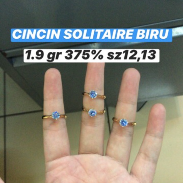 Cincin wania fashion emas kadar 375 solitaire biru