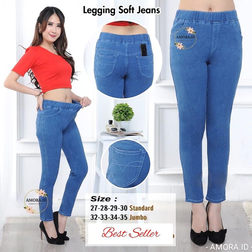 AMORA Legging Jeans Pinggang Karet Size 27-35