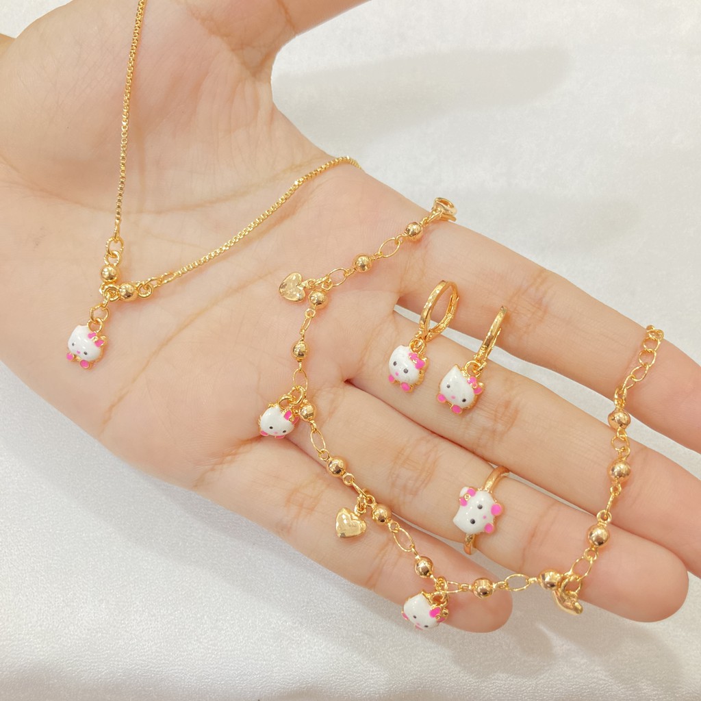 Set Perhiasan Anak Kalung Gelang Cincin Anting Cat Lapis Emas