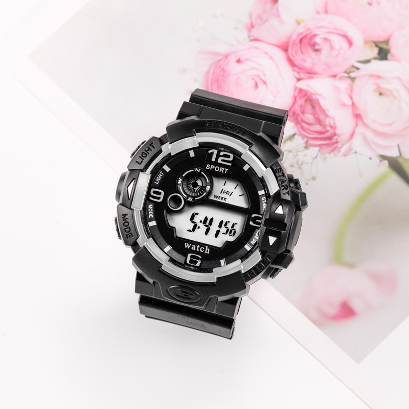 Jam Tangan Sport Wanita Dan Pria Digital Rubber Gaya Korea Fashion Import-48-5 Hitam