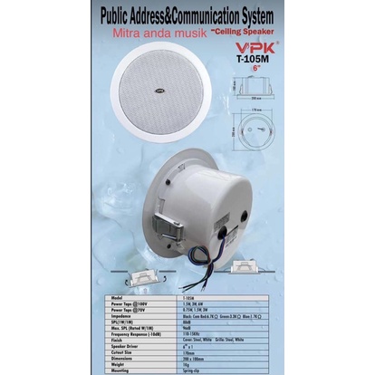 speaker ceiling plafon speaker ceiling vpk t105m 6" inch 6 watt