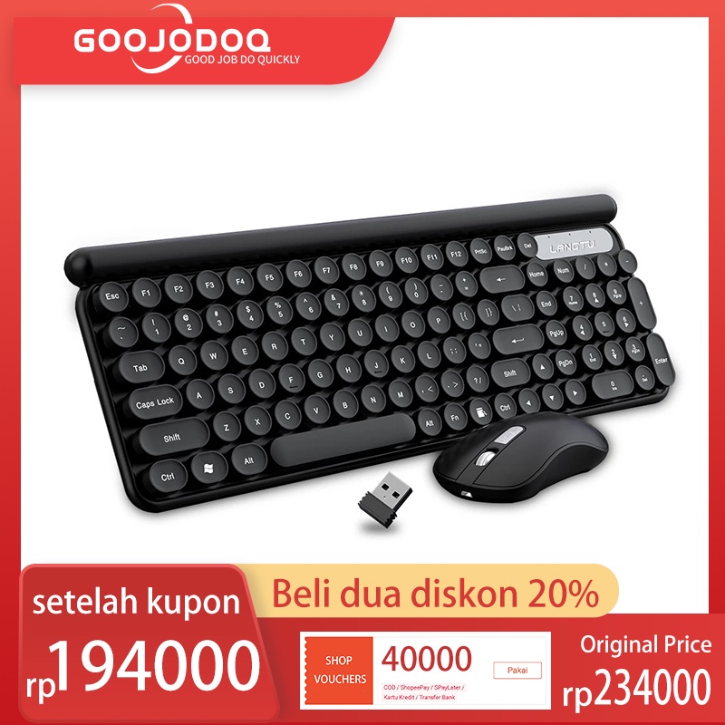 【Beli dua diskon 20%】 Goojodoq Keyboard and Mouse Wireless Set 2.4G Retro Mute Keyboard Mouse Combo