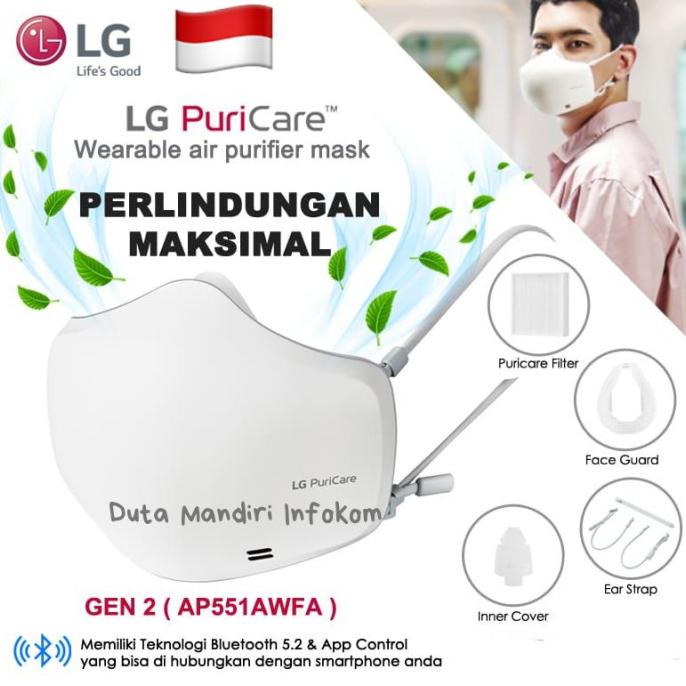 LG Puricare Wearable Air Purifier AP551AWFA - Masker LG Gen 2 Puricare - White Edition