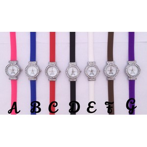 Jam Tangan Wanita Paris Eiffel bulat banyak warna rhinestone mata
