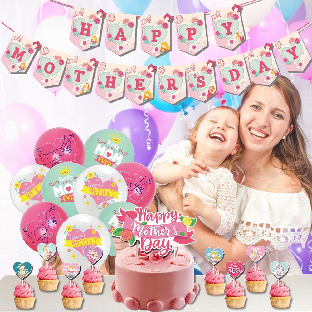 Nanas Dekorasi Hari Ibu Set Best Mom Ever Cake Toppers Perlengkapan Pesta Balon Latex