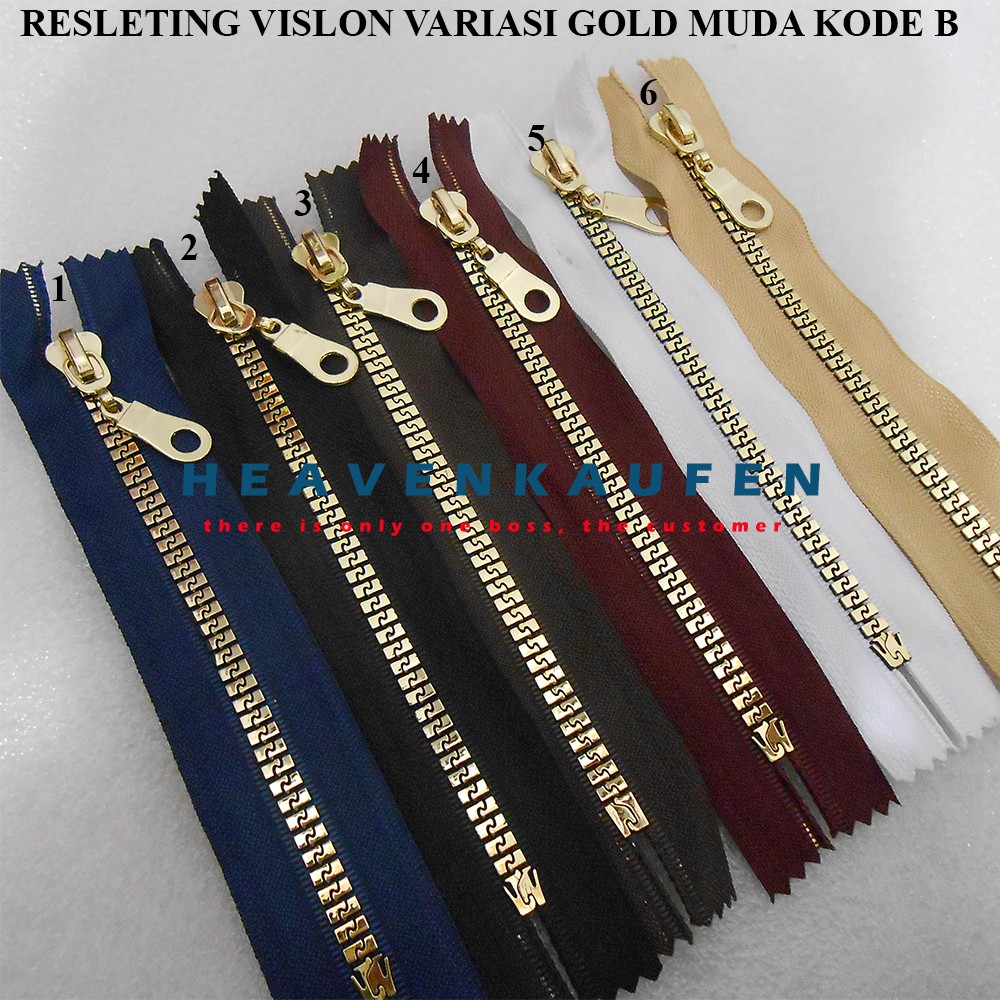 Resleting Zipper 15 cm Vislon Variasi Gold Muda Kode B Warna Untuk Resleting Celana Saku Rok Dll