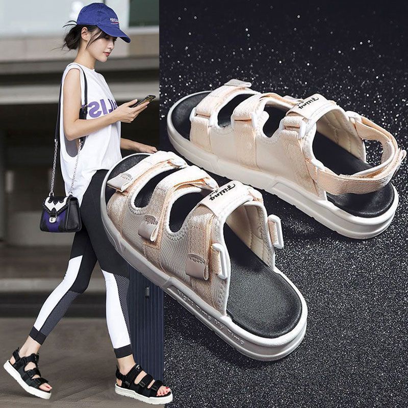 [littlecrab] Sandal Gunung Hitam Putih Cream Sandal Wanita Berkualitas Hak Tinggi Sandal Tali Tiga Selop Kasual Kekinian Triple Strap Korean Style