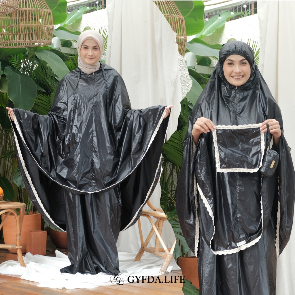 (GLOSSY BLACK) MUKENA TRAVELING MINI 2in1 Kecil dan Ringan - Parasut Resleting - GYFDA.LIFE #Segengg