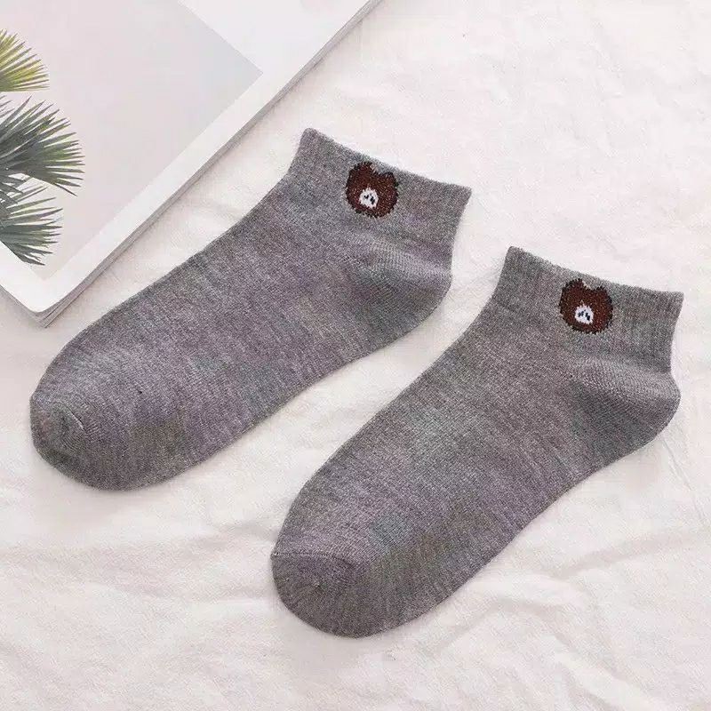 kaos kaki motif beruang pendek mata kaki wanita dewasa / kaos kaki angkle motif bear murah-Abu tua