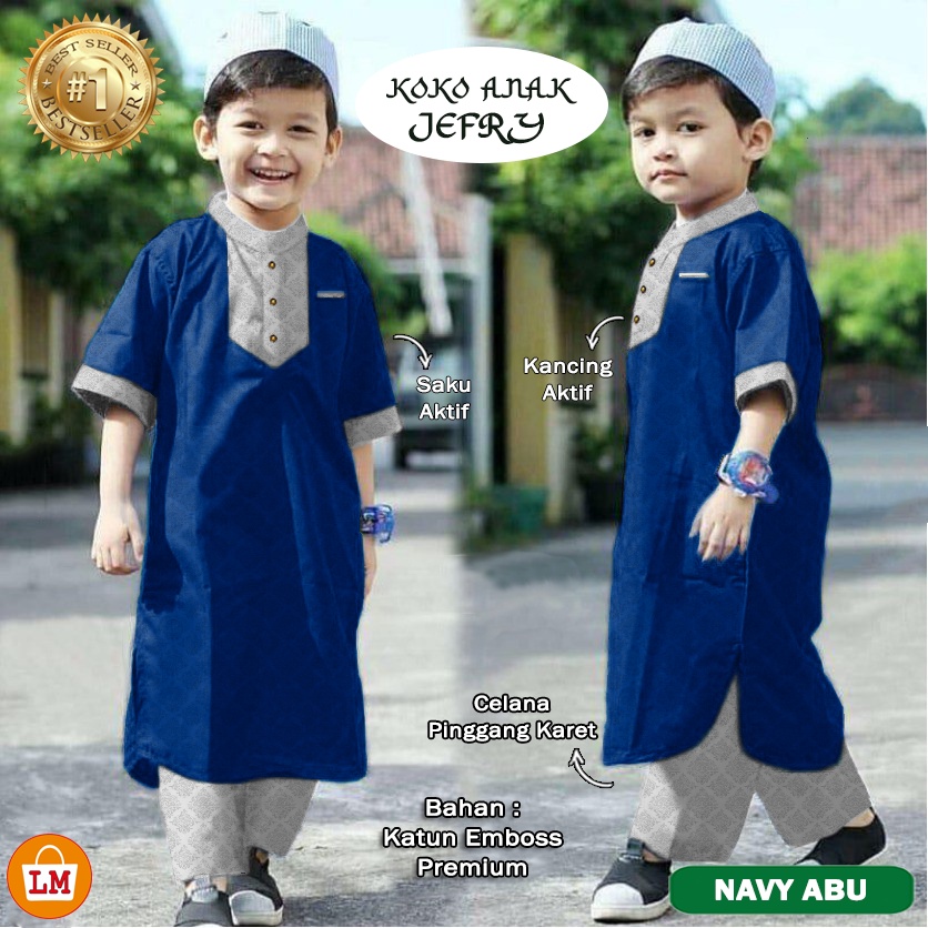 Setelan Koko Anak JEFRI , Stelan Jubah anak, Baju Koko Trendy, Baju Lebaran BAJU KOKO ANAK LMS 21143