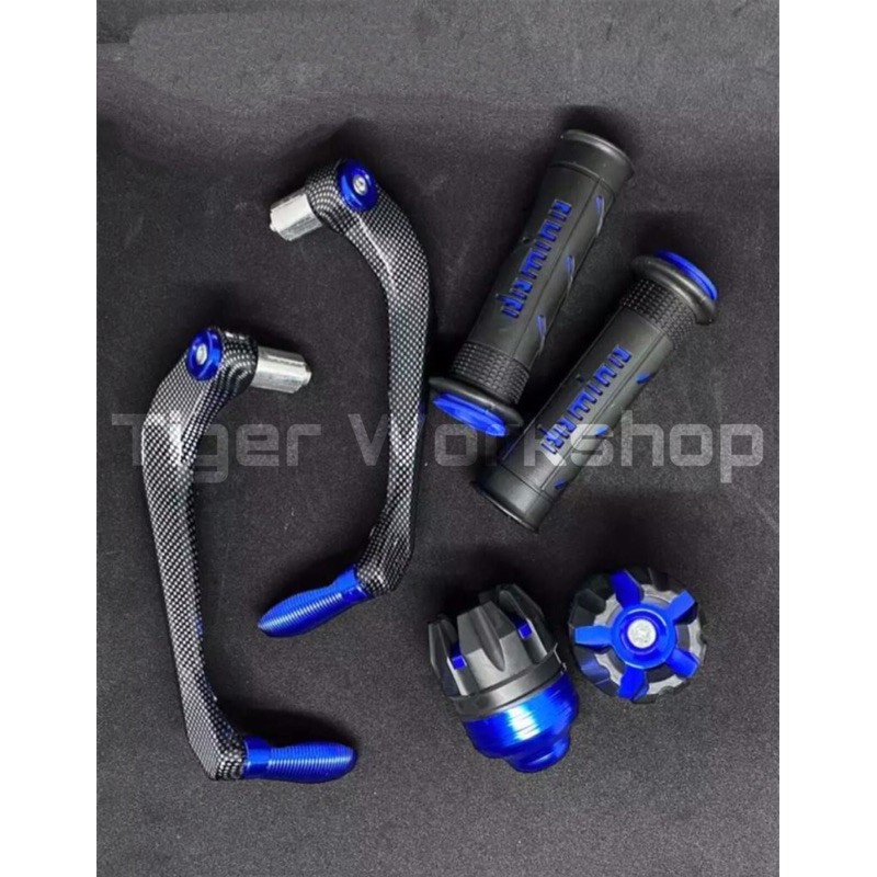 PAKET 3IN1 PROGUARD CARBON SABIT + JALU AS RODA + HANDGRIP DOMINO - Biru