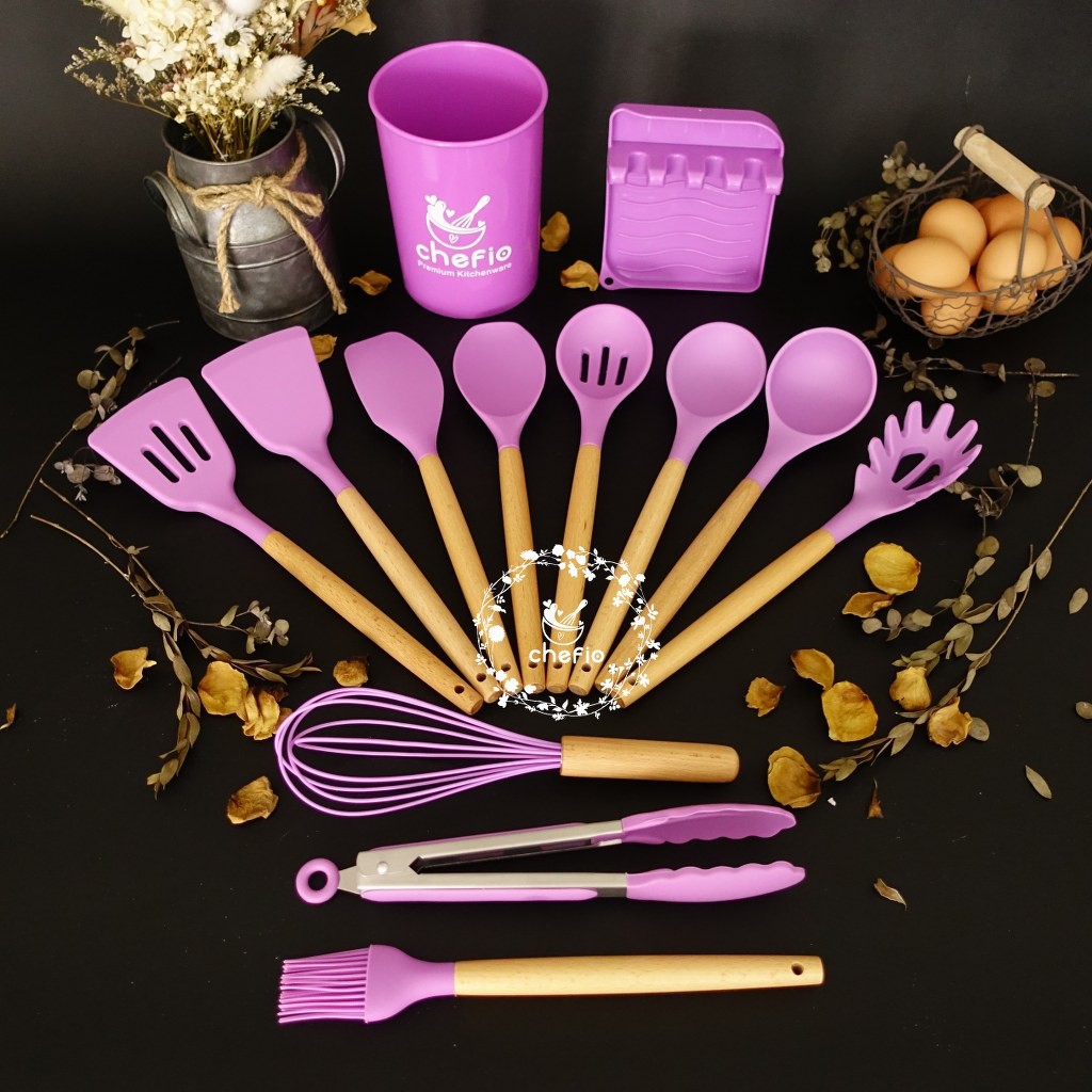 Chefio Sodet Set Silikon isi 13pcs / SpatulaTahan Panas / Sutil Masak Tahan Panas