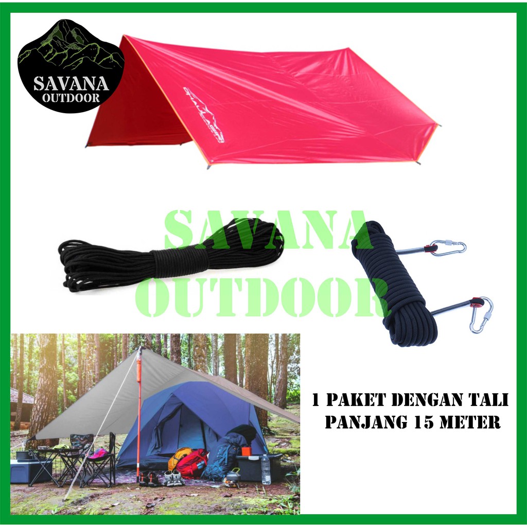 Paket Flysheet 4x3 Flysheet 3x4 +Tali Paracord 15Meter Paket Mendaki Flysheet 4x3 + Tali 15 Meter Fl