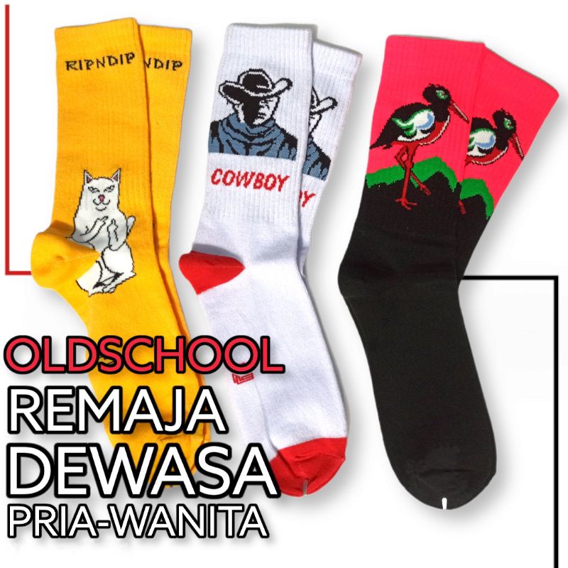 Kaos Kaki Oldschool Distro Skate Panjang Sebetis Pria dan Wanita Dewasa Kaos Kaki Olahraga