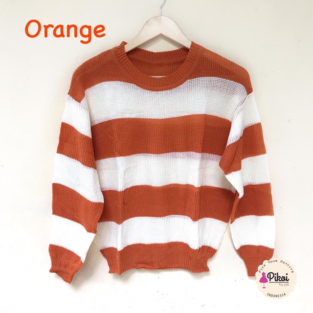 Sweater rajut korea / switer rajut wanita / sweater knit halus garis garis murah kekinian / 1619