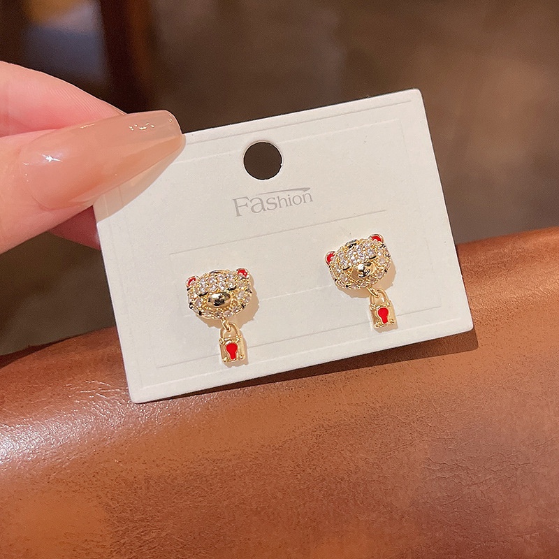 Anting Tusuk Sterling silver 925 Desain Harimau Kecil Hias Zircon Untuk Wanita