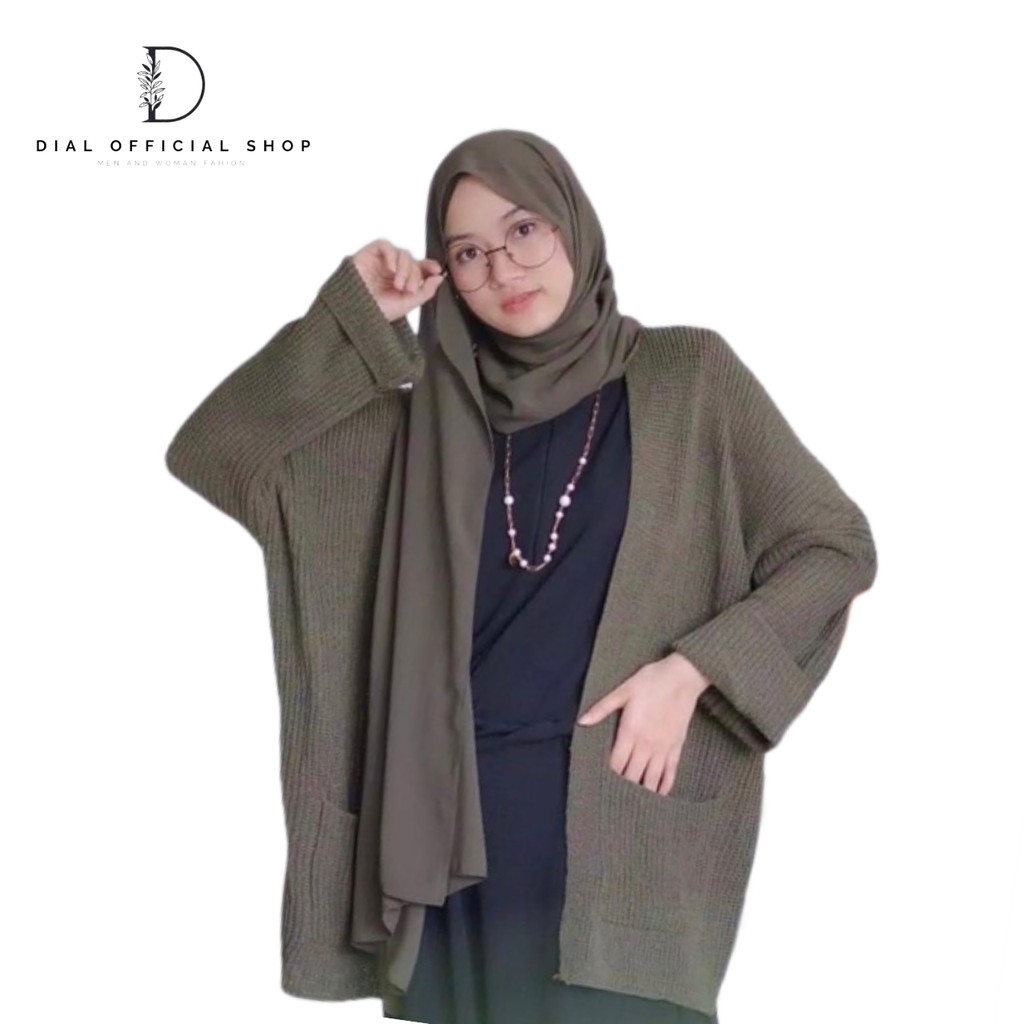 DIAL - Cardigan Rajut Panjang Tebal Loocy 7 Gate Kardigan Wanita-Army