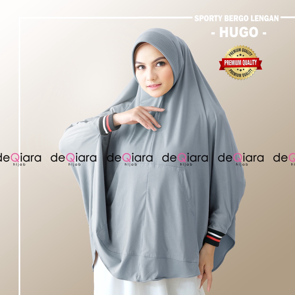 Jilbab Instan Bergo Hugo Sporty Lengan Ori Deqiara-ABU MUDA