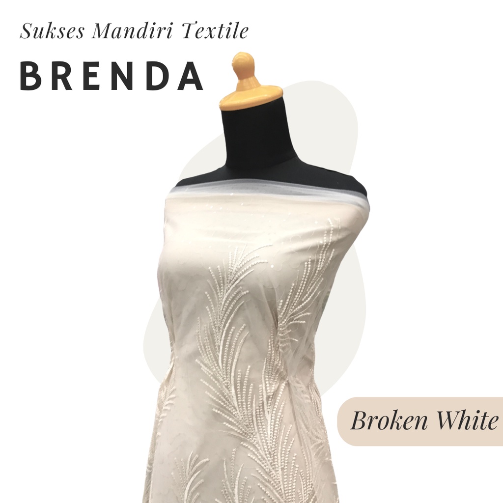 [BRENDA] Brokat Brukat Tile Premium Mewah Warna Broken White Putih Tulang | Harga ½ meter = 50 cm (B