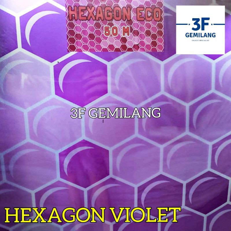 Fiber Plastik Penutup Pagar 60 Motif HEXAGON VIOLET Meteran