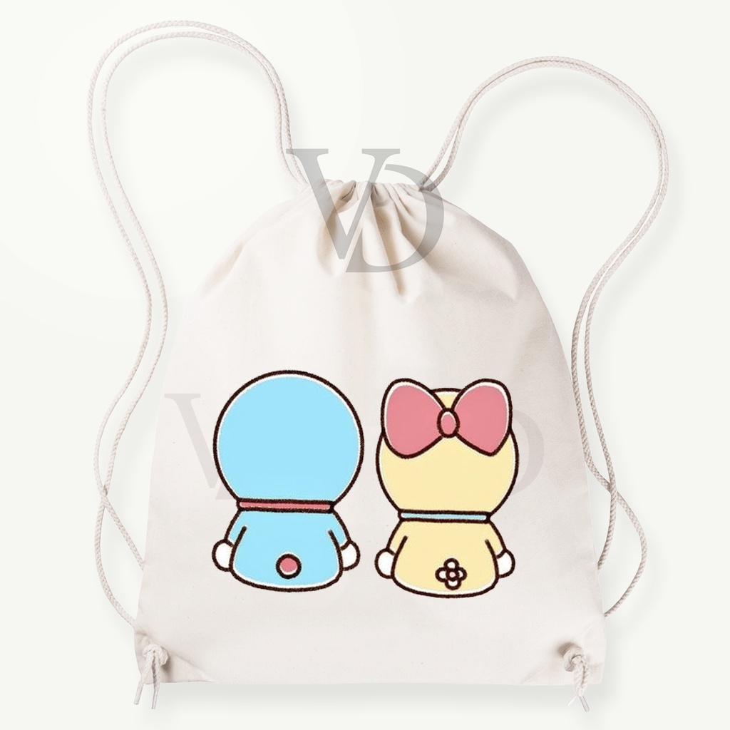 Tas Serut  kanvas  doraemon/ tas serut korea / tas lucu/ tas gendong kanvas / tas custom korea / tas motif animal