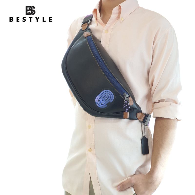 Tas Original Coach Rivinton Belt Black with Violet Strap