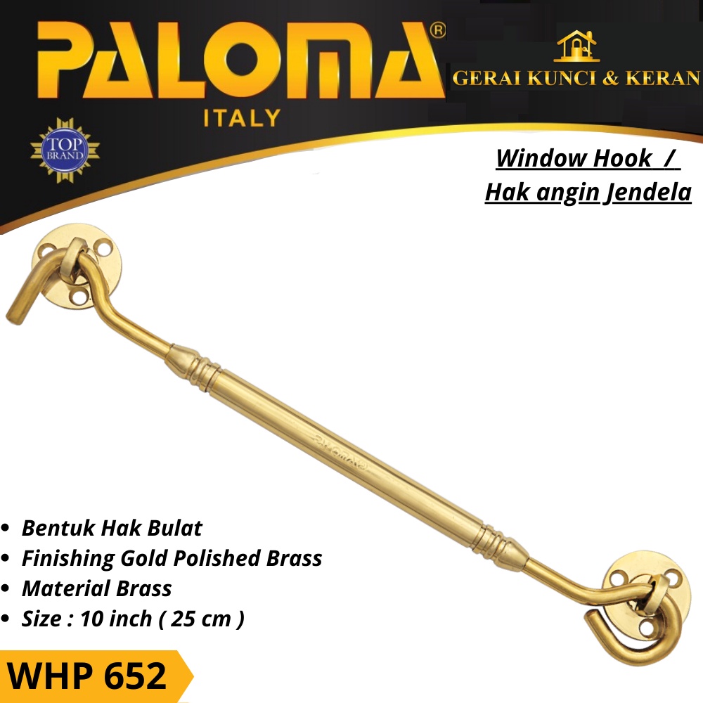 HAK ANGIN PENAHAN JENDELA WHP 652 BRASS 10&quot; INCH 25CM GOLD PBWINDOW HOOK CANTOLAN